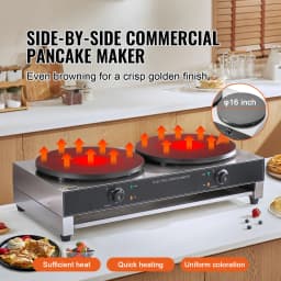 SucceBuy 16inch Electric Crepe Maker Double Head Commercial Crepe Machine 3400W Flat Plate Crepe Griddle Nonstick Pancake Stove