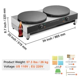 SucceBuy 16inch Electric Crepe Maker Double Head Commercial Crepe Machine 3400W Flat Plate Crepe Griddle Nonstick Pancake Stove