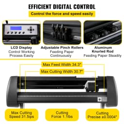 SucceBuy Vinyl Cutter Machine 34in / 870mm LED Plotter Printer Precise Manual Positioning Softwares Support MAC Windows Systems