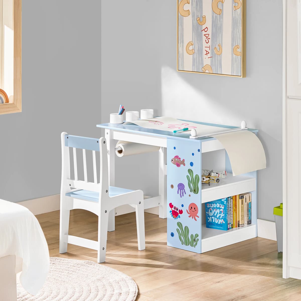 SoBuy KMB60 2 PCs kids table and chair set with stickers DIY kids desk with 3 pen holders