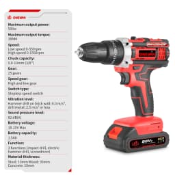 ONEVAN 500W Cordless Electric Drill 38N.M Torque Power Drill Tool Set for Construction&Carpentry&Home Diy For Makita Battery Pin