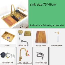 Gold Waterfall Faucet Kitchen Sink Nano Sink 304 Stainless Steel Golden Topmount Single Bowl Wash Basin 4 Function Kitchen Faucet