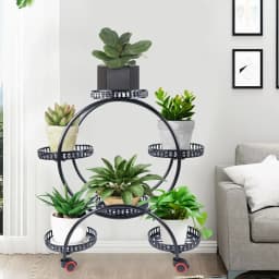 Metal Plant Stands 6 Pots Plants Flower Holder 4 Tier Display Shelf Rack with Wheels for Patio Garden Yard Home Decor