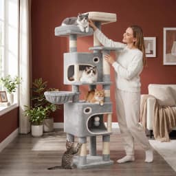 159cm Cat Tree for Indoor Cats, Cat Tower, Multi-Level Cats Condo with 8 Scratching Posts, 3 Platforms, 2 Caves, Basket