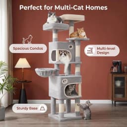 159cm Cat Tree for Indoor Cats, Cat Tower, Multi-Level Cats Condo with 8 Scratching Posts, 3 Platforms, 2 Caves, Basket