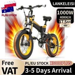 LANKELEISI X3000Plus Electric Bicycle 1000W Motor 48V17.5AH Lithium Battery Electric Bike Aldult 20*4.0Inch Fat Tire City E-Bike