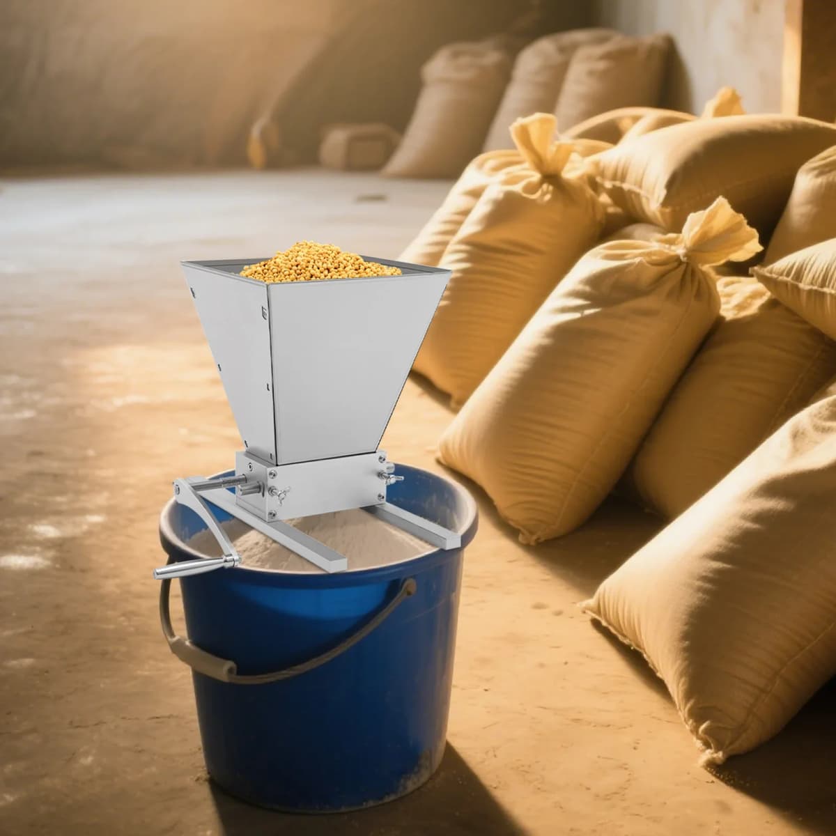 4L Hopper Grain Mill Grinder, Hand Crank and Electric Drill Grain Mill Safety Updated Brewery for Barley, Wheat, Grains