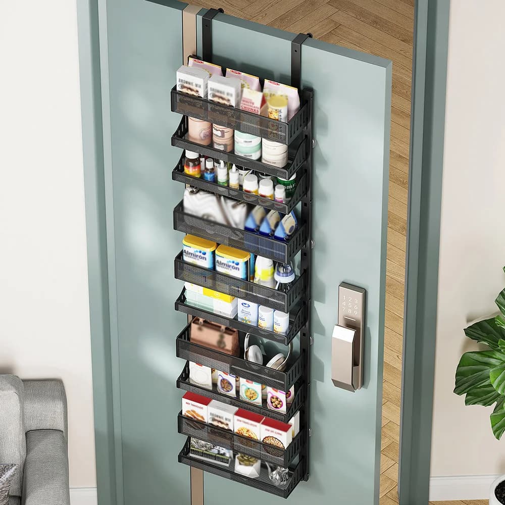 10 Layers Kitchen Door Storage Rack Without Punching Pantry Door Hanging Storage Basket Adjustable Hanging Shelf Door Back Rack