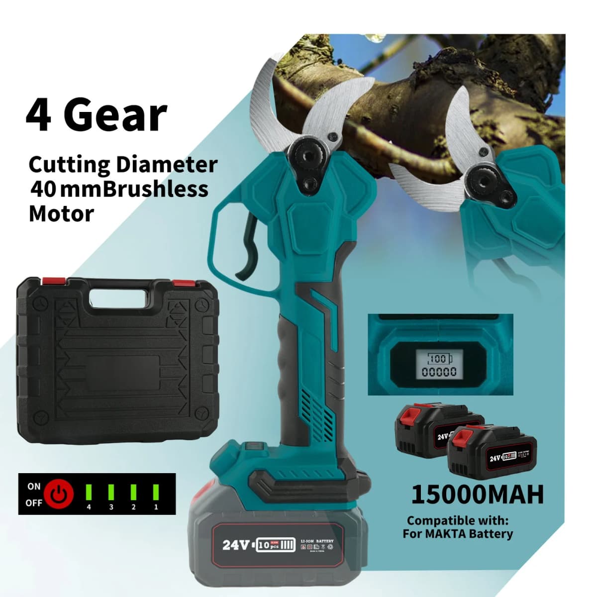 45mm Brushless Electric Pruner Shear 4 Gear Efficient Rechargeable Garden Beautify Tools For Makita 18V Battery