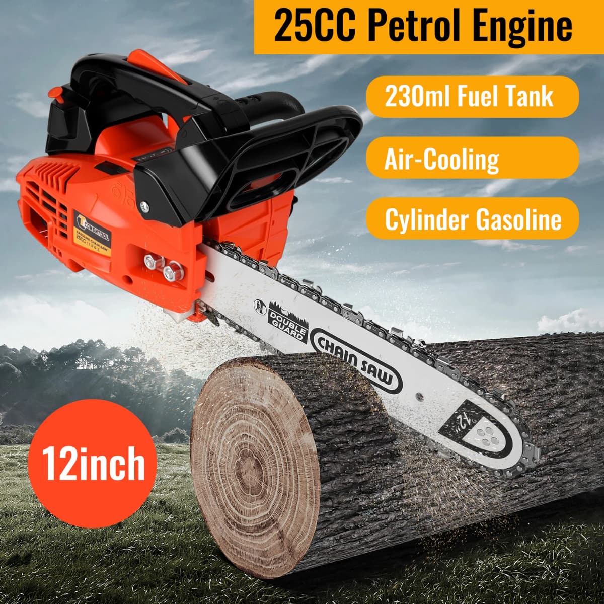 CONENTOOL 12 Inch Oil Chainsaw Wood Logging Cutting Electric Chain Saw Pruning Branches One-Handheld Garden Tools Chain Saw 25CC