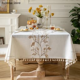 Battilo Linen Cotton Tablecloth Round Rectangular Table Cloth Waterproof Table Cover for Dining Coffee Table Kitchen Decoration