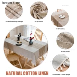 Battilo Linen Cotton Tablecloth Round Rectangular Table Cloth Waterproof Table Cover for Dining Coffee Table Kitchen Decoration