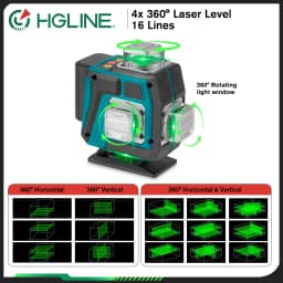 HGLINE 16 Lines 4D Laser Level leveling Tool Power Display Self-leveling 360 Horizontal And Vertical Cross Laser Level Machine