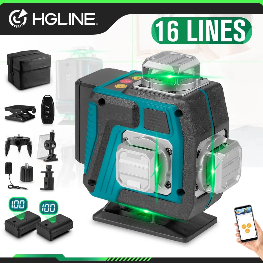 HGLINE 16 Lines 4D Laser Level leveling Tool Power Display Self-leveling 360 Horizontal And Vertical Cross Laser Level Machine