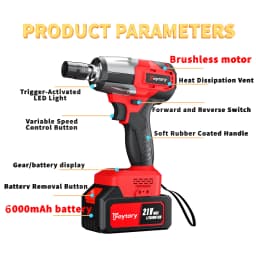 Heavy Duty Cordless Impact Wrench 21V - 4000mAh Li-ion Battery,12 Sockets, LED Light,Electric Power Tool for Automotive, DIY
