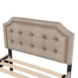 KOMHTOM 90x200 cm Flat bed upholstered bed with bedside table upholstery and decorative rivets, double drawers, dark beige