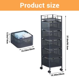 5-Tier Rotating Storage Shelves Rack Removable With Rolling Wheels Basket Shelf Organizer for Fruit Vegetable Grocery Kitchen