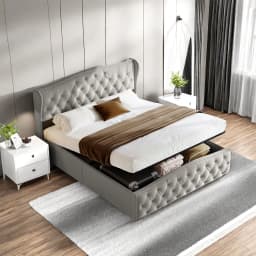 ROSAHQNDA Upholstered Bed, Hydraulic Bed In Modern Style, 140/160 X 200 Cm, Gray Flannel Rivet. Double Bed Without Mattress