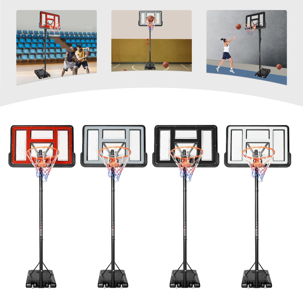 Portable Basketball Hoop Stand,Adjustable Height Portable Backboard Mechanism Kids & Adults Basketball Set Black/White/Red/Grey