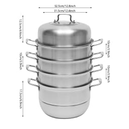 304 Stainless Steel Steamer Pot 5 Tiers Steamer 3.9in 2.38 Gallon with Steam Compartments for Gas Furnaces Induction Cookers