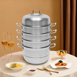 304 Stainless Steel Steamer Pot 5 Tiers Steamer 3.9in 2.38 Gallon with Steam Compartments for Gas Furnaces Induction Cookers