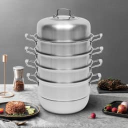 304 Stainless Steel Steamer Pot 5 Tiers Steamer 3.9in 2.38 Gallon with Steam Compartments for Gas Furnaces Induction Cookers