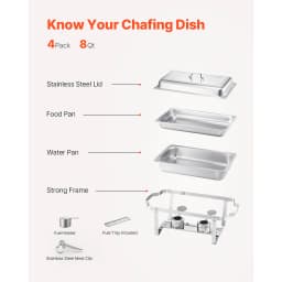 SucceBuy 8Qt 4/6 Packs Chafing Dish Buffet Set Stainless Steel Chafer Rectangle Catering Warmer Server w/Lid Water Pan for party