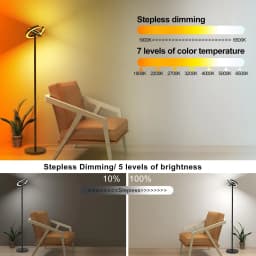 Smart Bright LED Corner Standing Rotatable Floor Lamp & Magnetic Remote Control, Dimmable Memory Light for Room Reading Office