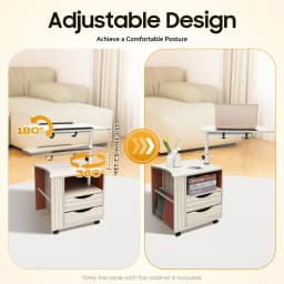 Functional Swivel Bedside Table Adjustable Bedside Cabinet with 4 Universal Wheels 2 Drawers Rotating end Table White Maple