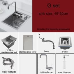 304 Stainless Steel Kitchen Sink for Island Bar, Brushed Finish with Foldable Faucet, Lid Cover, Soap Dispenser, Veg Basin Sinks