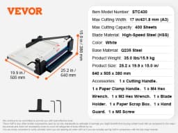 SucceBuy 12"/17'' Industrial Commercial Paper Cutter 400 Sheet Capacity Solid Steel Construction Stack for Office Home School Shop