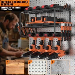 Power Tool Storage, Power Drill Tool Holder, Heavy Duty Tool Shelf-Floating Tool Shelf Wall Mounted Rack for 4 Drill Holders