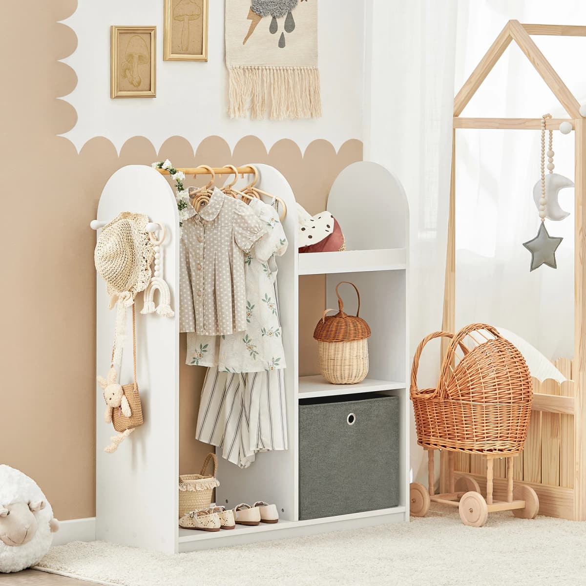 SoBuy KMB40 children's wardrobe with 3 hooks, closet with boxing, wardrobe for the children's room, furniture, clothes stand shelf for kids