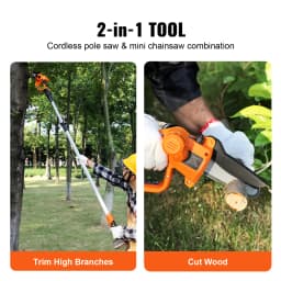 SucceBuy 2-in-1 Cordless Pole Saw & Mini Chainsaw 2/4Ah Battery Pole Chainsaw 5" Cutting Capacity 8ft Reach Pole Saw for Branch