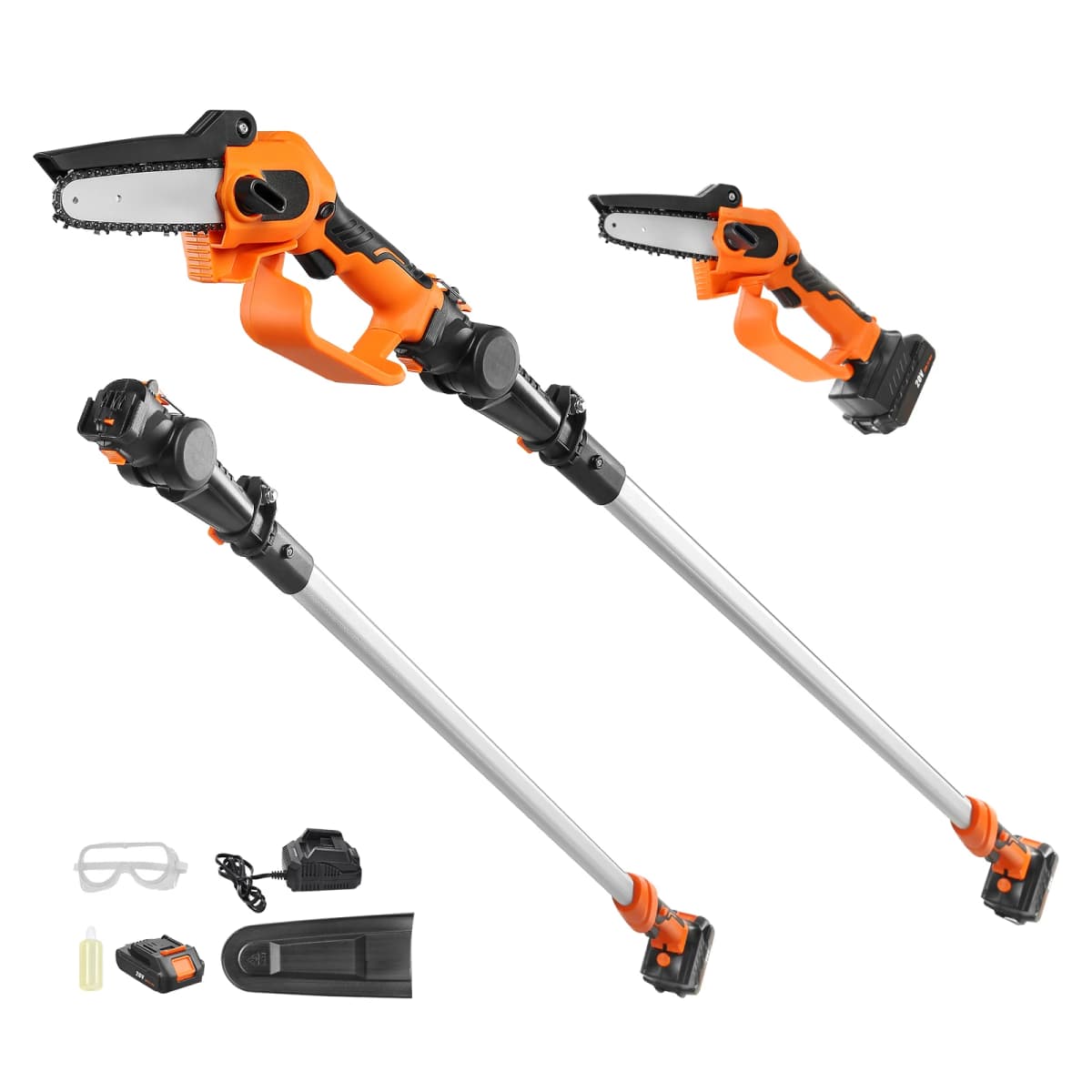 SucceBuy 2-in-1 Cordless Pole Saw & Mini Chainsaw 2/4Ah Battery Pole Chainsaw 5" Cutting Capacity 8ft Reach Pole Saw for Branch