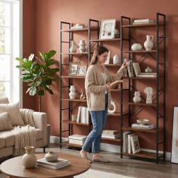 Bookcase, Standing Shelf with 17 Shelves, Adjustable Spacing, Book Shelf with Metal Frame, for Living Room, Bedroom