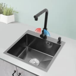 Stainless Steel 450*450mm Kitchen Sink Single Bowl 2-Hole Sink Kitchen Sink Set with Drain Basket Pull-out Faucet
