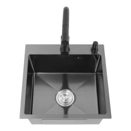 Stainless Steel 450*450mm Kitchen Sink Single Bowl 2-Hole Sink Kitchen Sink Set with Drain Basket Pull-out Faucet