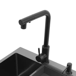 Stainless Steel 450*450mm Kitchen Sink Single Bowl 2-Hole Sink Kitchen Sink Set with Drain Basket Pull-out Faucet
