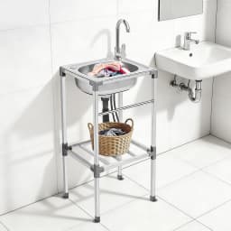 Kitchen Sink Freestanding Wash Sink with Drain Pipe Cold Faucet Filter Basket Stainless Steel for Hotels Bars Restaurants
