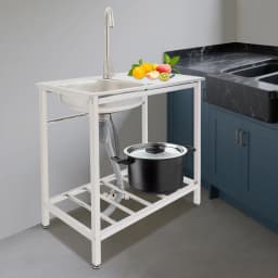 Kitchen Sink Freestanding Wash Sink with Drain Pipe Cold Faucet Filter Basket Stainless Steel for Hotels Bars Restaurants