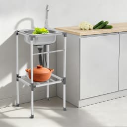 Kitchen Sink Freestanding Wash Sink with Drain Pipe Cold Faucet Filter Basket Stainless Steel for Hotels Bars Restaurants