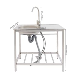 Kitchen Sink Freestanding Wash Sink with Drain Pipe Cold Faucet Filter Basket Stainless Steel for Hotels Bars Restaurants