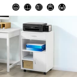 SoBuy FBT106-W printer table with drawer and door files wardrobe roll container with compartments office cart side trolley office container
