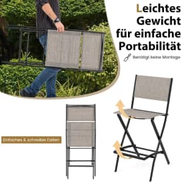 Set of 2 Outdoor Bar Stools,Folding Bar Chairs with Backrest and Footrest,Counter Stools up to 150 kg,for Balcony,Garden