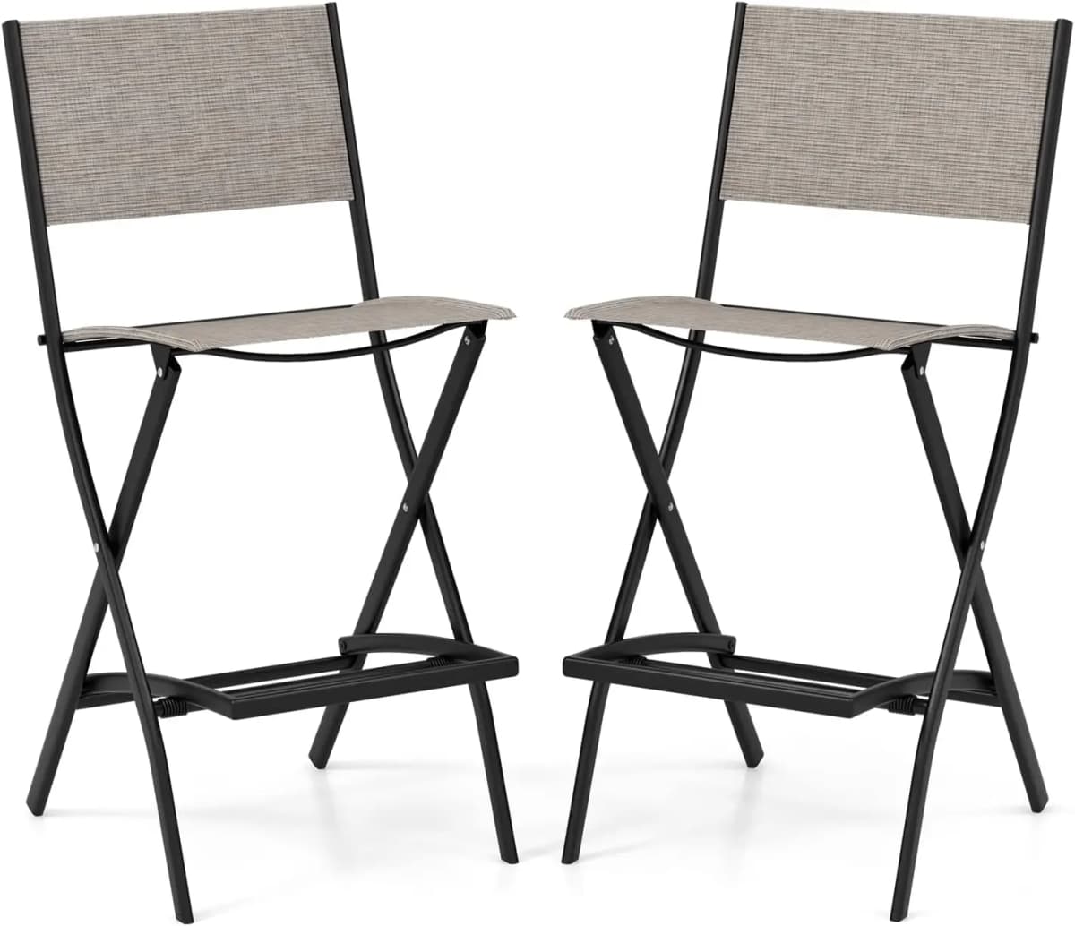 Set of 2 Outdoor Bar Stools,Folding Bar Chairs with Backrest and Footrest,Counter Stools up to 150 kg,for Balcony,Garden