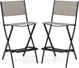Set of 2 Outdoor Bar Stools,Folding Bar Chairs with Backrest and Footrest,Counter Stools up to 150 kg,for Balcony,Garden