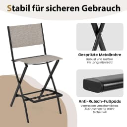 Set of 2 Outdoor Bar Stools,Folding Bar Chairs with Backrest and Footrest,Counter Stools up to 150 kg,for Balcony,Garden