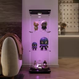 Glass Display Cabinet in White, 125 x 42 x 36 cm, Modern Glass Wooden Display Cabinet with 3 Shelves Made of ESG for Collectible