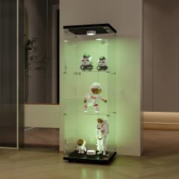Glass Display Cabinet in White, 125 x 42 x 36 cm, Modern Glass Wooden Display Cabinet with 3 Shelves Made of ESG for Collectible